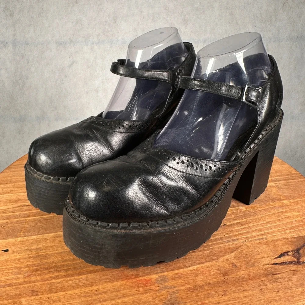 Riverstone Industrial Vintage Y2K Mary Jane Heels Womens 10 Black Platform Lug